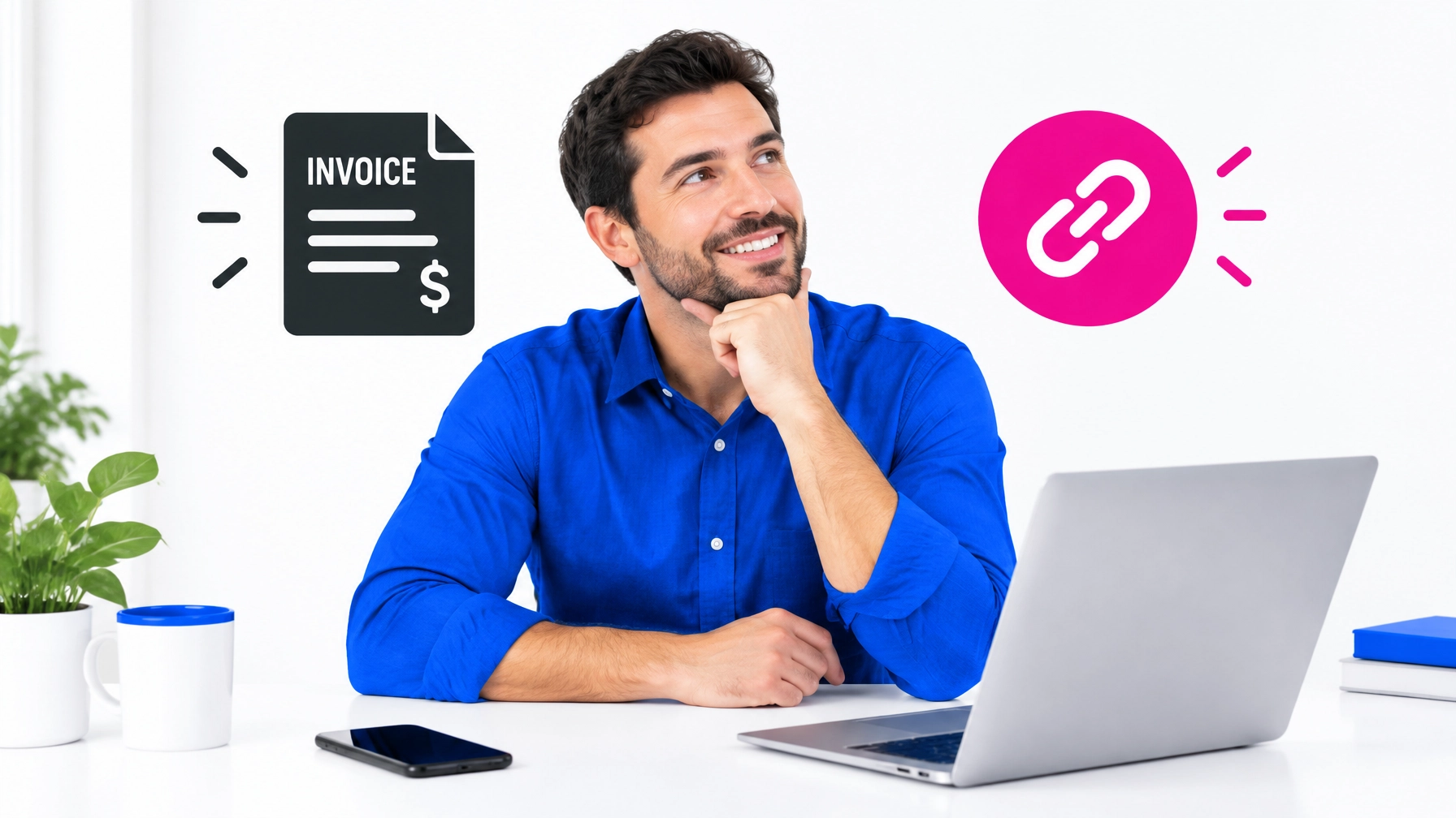 man thinking at laptop
